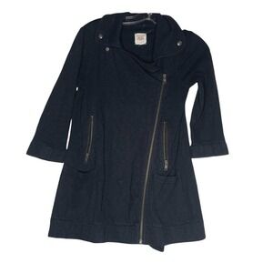 Hi-Line Fleece Womens XS Black Asymmetrical Zip Moto Jacket Cotton 3/4 Sleeve